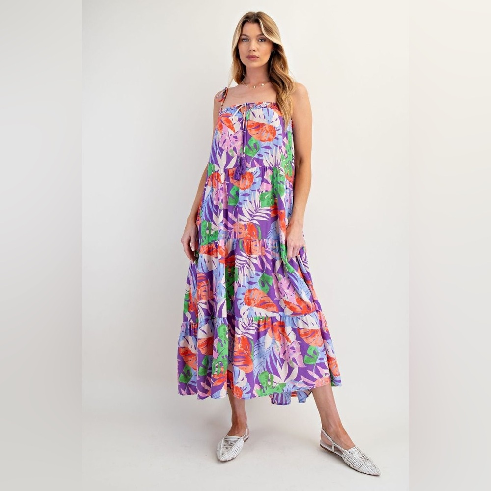 #319 Easel Firm 🌸Floral Maxi Dress in Purple, Green, and Orange